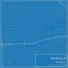 Blueprint US city map of Detroit, Michigan.