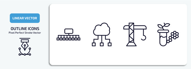 general outline icons set. general thin line icons pack included classification, computing technology, building crane, biotechnology vector.