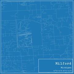 Blueprint US city map of Milford, Michigan.