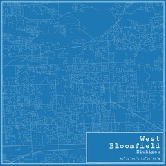 Blueprint US city map of West Bloomfield, Michigan.