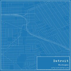 Blueprint US city map of Detroit, Michigan.