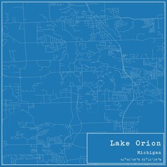 Blueprint US city map of Lake Orion, Michigan.