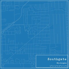 Blueprint US city map of Southgate, Michigan.