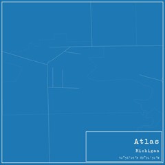 Blueprint US city map of Atlas, Michigan.