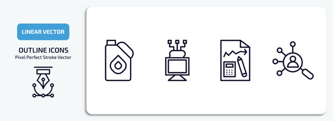 general outline icons set. general thin line icons pack included engine oil, edge computing, ecommerce strategy, hr solutions vector.