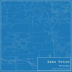 Blueprint US city map of Lake Orion, Michigan.