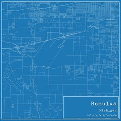 Blueprint US city map of Romulus, Michigan.