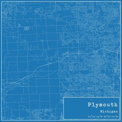 Obraz premium Blueprint US city map of Plymouth, Michigan.