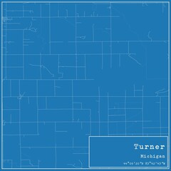 Blueprint US city map of Turner, Michigan.