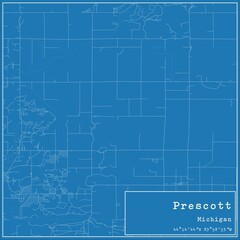 Blueprint US city map of Prescott, Michigan.