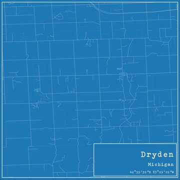 Blueprint US city map of Dryden, Michigan.