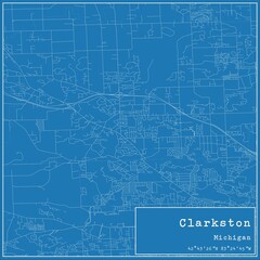 Blueprint US city map of Clarkston, Michigan.