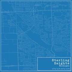 Blueprint US city map of Sterling Heights, Michigan.