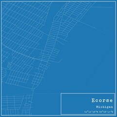 Blueprint US city map of Ecorse, Michigan.