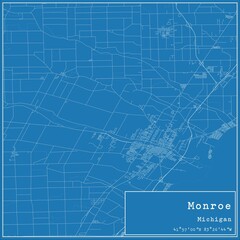 Blueprint US city map of Monroe, Michigan.