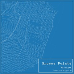Fototapeta premium Blueprint US city map of Grosse Pointe, Michigan.