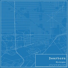 Blueprint US city map of Dearborn, Michigan.