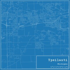 Blueprint US city map of Ypsilanti, Michigan.
