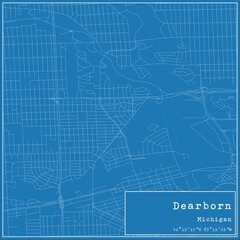 Blueprint US city map of Dearborn, Michigan.
