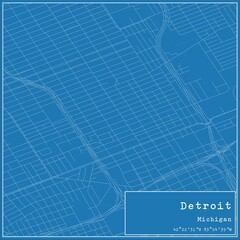 Blueprint US city map of Detroit, Michigan.
