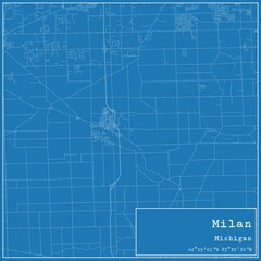 Blueprint US city map of Milan, Michigan.