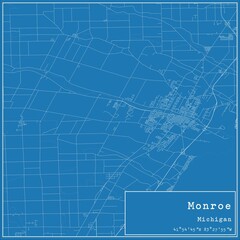 Blueprint US city map of Monroe, Michigan.