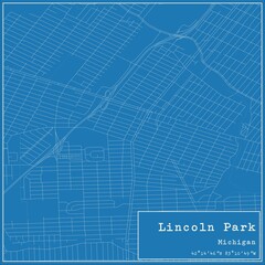 Blueprint US city map of Lincoln Park, Michigan.