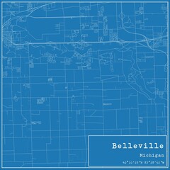 Fototapeta premium Blueprint US city map of Belleville, Michigan.