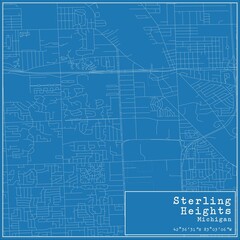 Blueprint US city map of Sterling Heights, Michigan.
