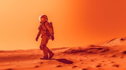 Astronaut on foreign planet. Science fiction universe exploration. Generative AI. Illustration for banner, poster, cover or presentation.