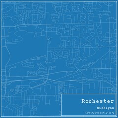 Blueprint US city map of Rochester, Michigan.