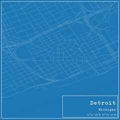 Blueprint US city map of Detroit, Michigan.