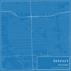 Blueprint US city map of Detroit, Michigan.
