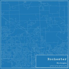 Blueprint US city map of Rochester, Michigan.