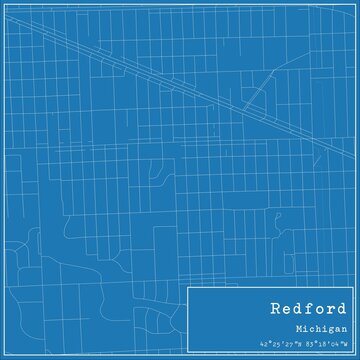 Blueprint US city map of Redford, Michigan.