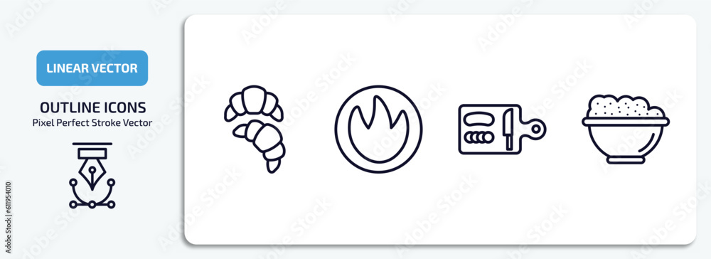 Wall mural food outline icons set. food thin line icons pack included croissant, calories, chop, risotto vector.