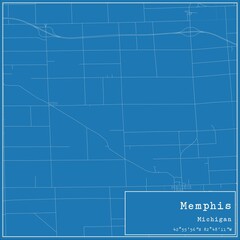 Blueprint US city map of Memphis, Michigan.