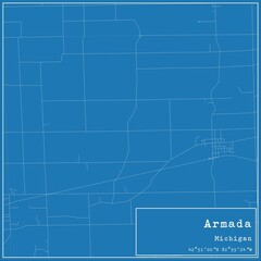 Blueprint US city map of Armada, Michigan.