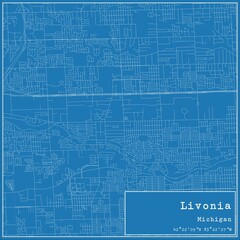 Blueprint US city map of Livonia, Michigan.
