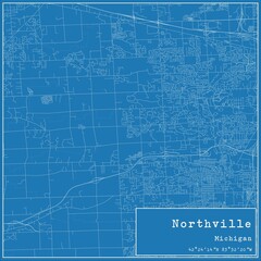 Blueprint US city map of Northville, Michigan.