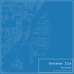Fototapeta premium Blueprint US city map of Grosse Ile, Michigan.