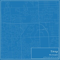 Blueprint US city map of Troy, Michigan.