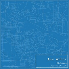 Blueprint US city map of Ann Arbor, Michigan.