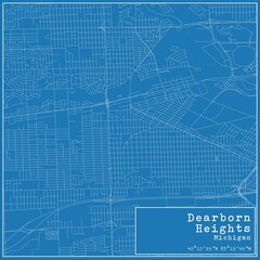 Blueprint US city map of Dearborn Heights, Michigan.