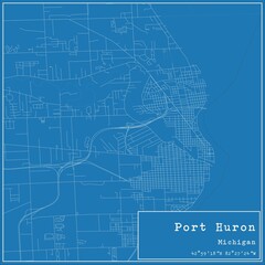 Blueprint US city map of Port Huron, Michigan.