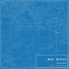 Blueprint US city map of Ann Arbor, Michigan.