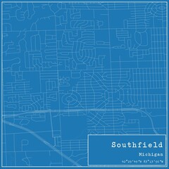 Blueprint US city map of Southfield, Michigan.