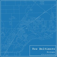 Blueprint US city map of New Baltimore, Michigan.
