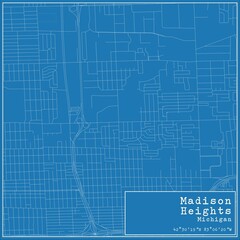 Blueprint US city map of Madison Heights, Michigan.