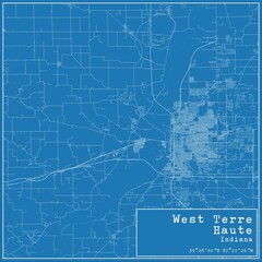 Blueprint US city map of West Terre Haute, Indiana.
